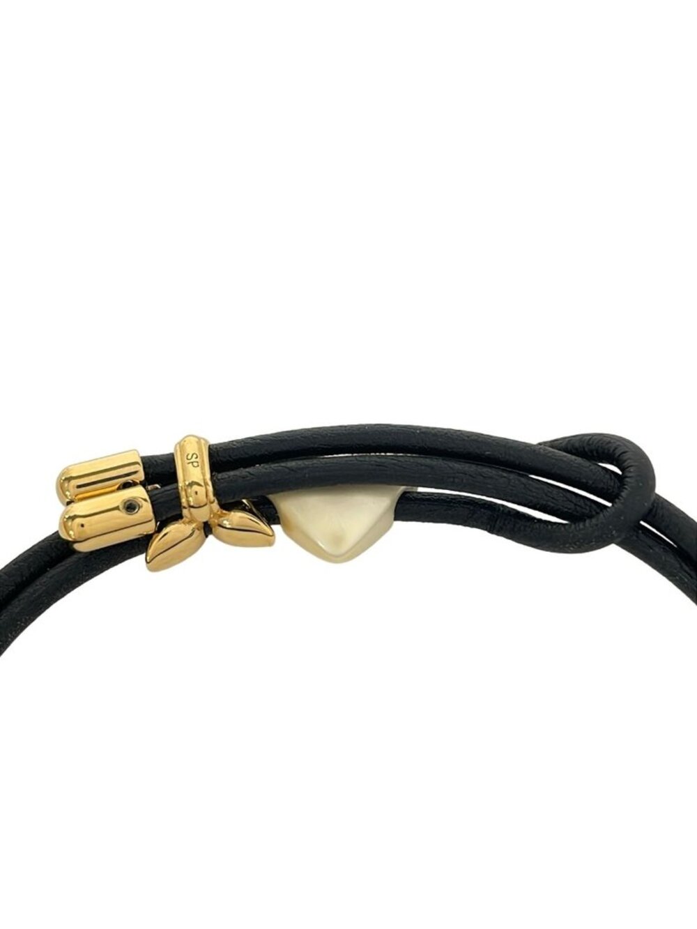 Louis Vuitton Bracelet Blue Pearl Heart Leather Black White Gold - Picture 4 of 5